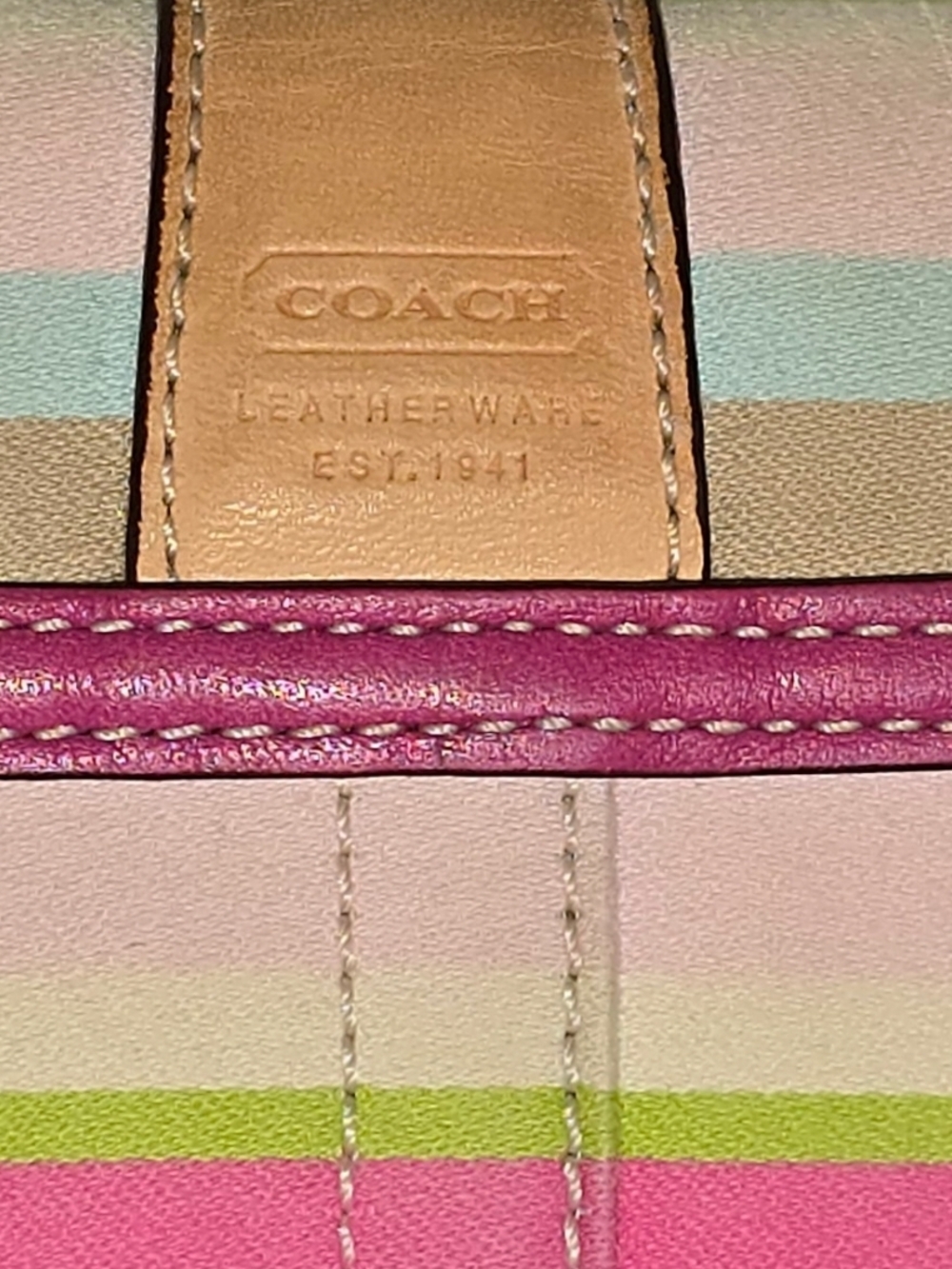 Coach Pink, Tan & Lime Stripe Wristlet Clutch - Picture 12 of 14